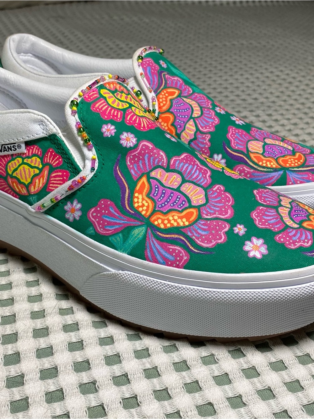 Custom Hand-Painted Vans Slip-On Platform Sneakers– Vibrant Wearable Art - Picture 2 of 3